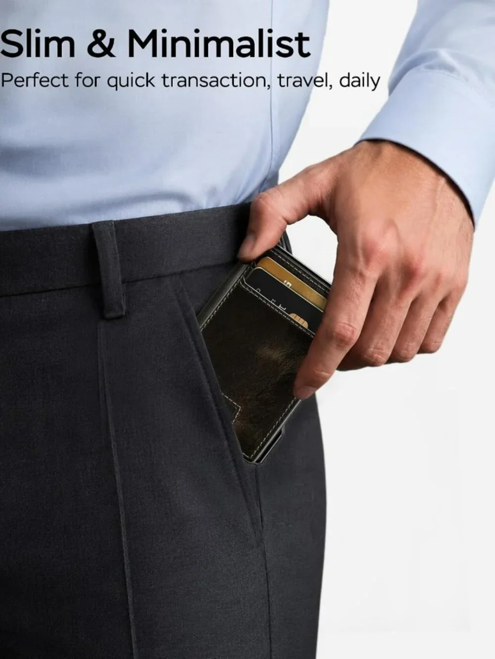 Genuine Leather Slim Minimalist Wallet for Men - RFID Blocking, Stylish